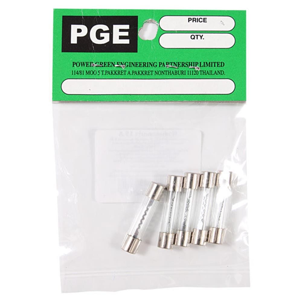 ฟิวส์หลอดแก้ว PGE 15 แอมป์ 5ชิ้น