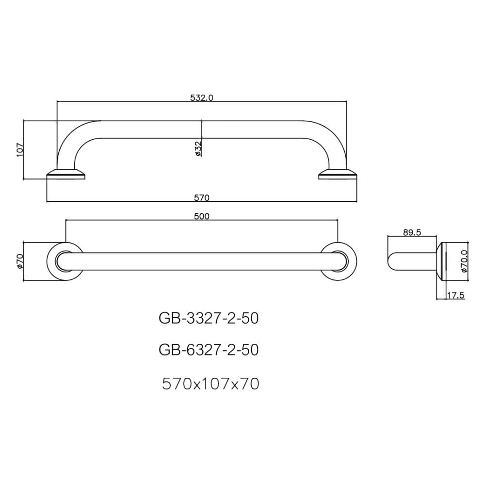 ราวมือจับ แบบตรง WS GB-3327-2-50 50 ซม.