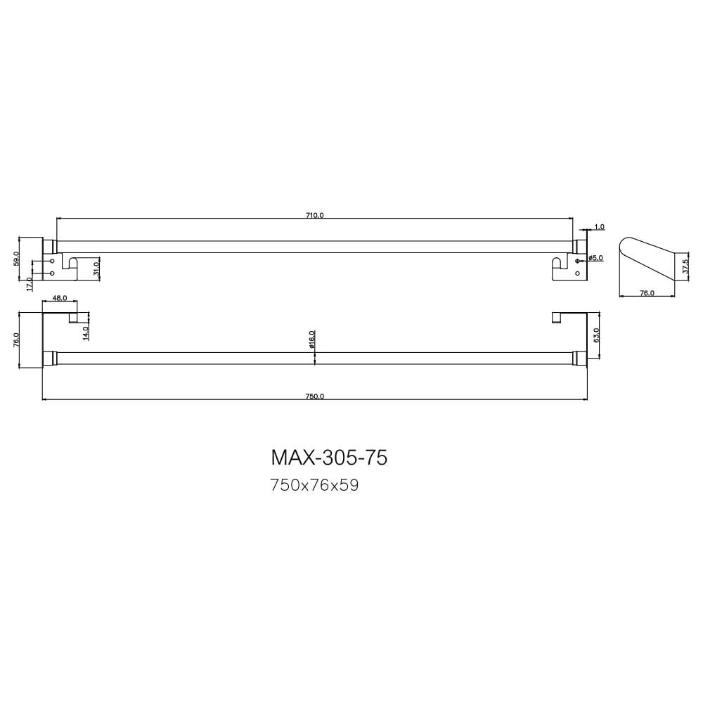 ราวแขวนผ้า 75 ซม. WS MAX-305-75 สเตนเลส