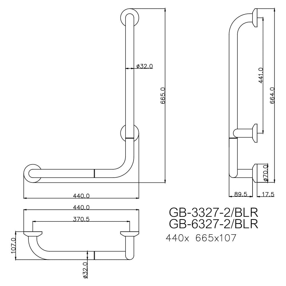 ราวมือจับ ตัว L WS GB-3327-2-BLR