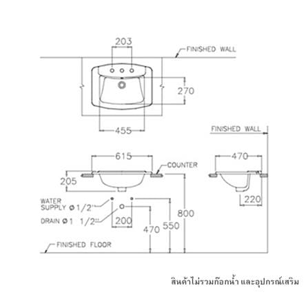 อ่างล้างหน้าฝัง บน เคาน์เตอร์ COTTO C0110 สีขาว_1