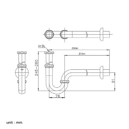 ท่อน้ำทิ้งอ่างล้างหน้าพีแทรป 40 ซม. COTTO CT683AX(HM)_2