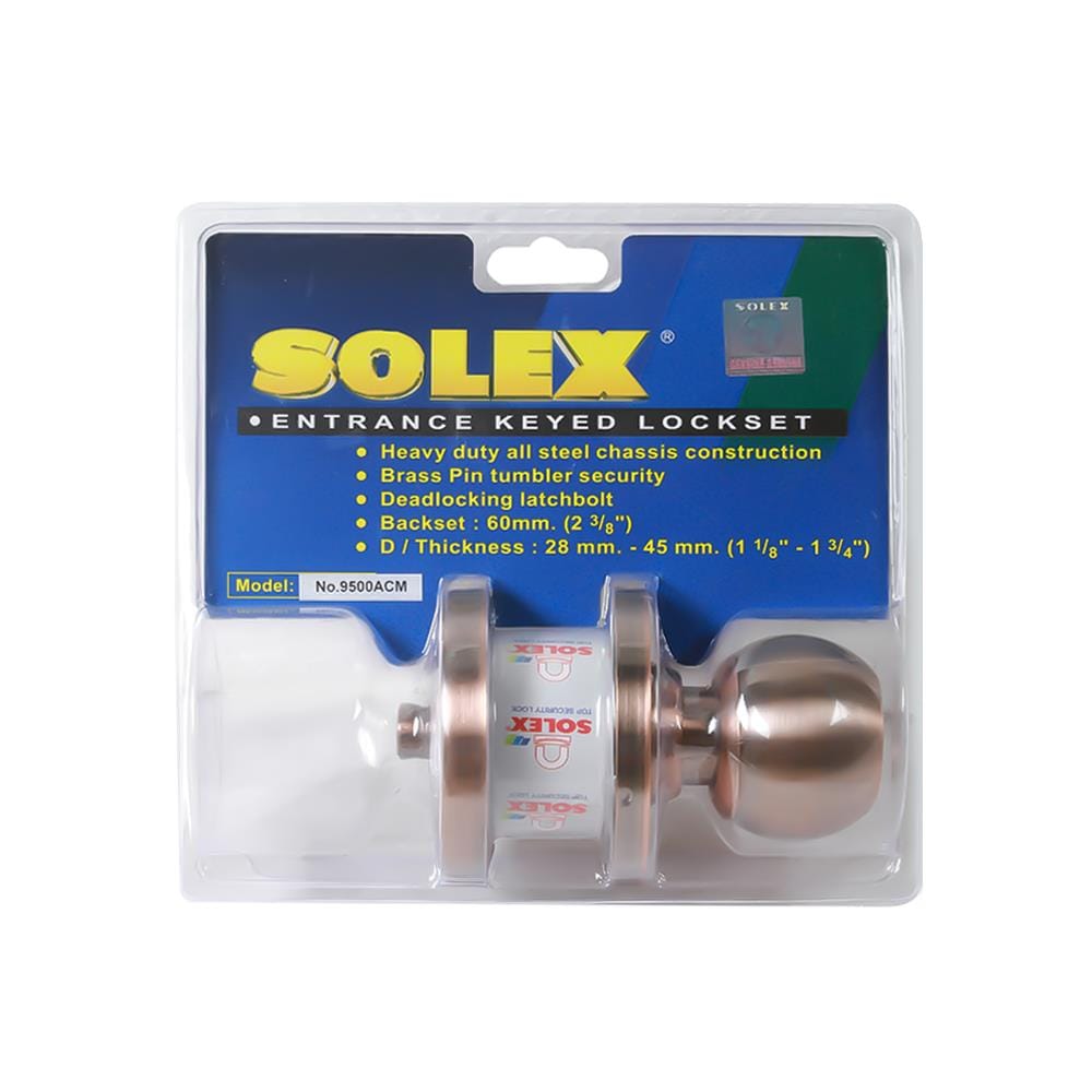 ลูกบิดประตูหลบมุ้งลวด หัวกลม SOLEX 9500 ACM สีทองแดงรมดำ