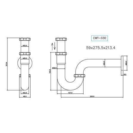 ท่อน้ำทิ้งอ่างล้างหน้าพีแทรป WS CWT-030 7 นิ้ว สเตนเลส_2