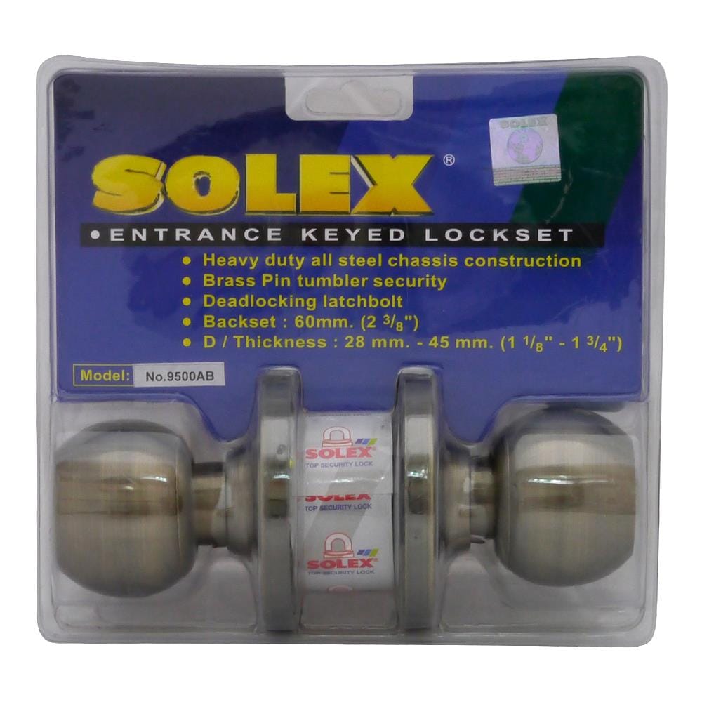 KEYED ENTRY DOOR KNOB BALL STYLE SOLEX 9500 AB ANTIQUE BRASS