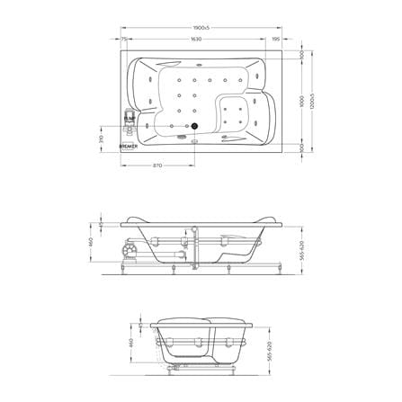 อ่างอาบน้ำวนอัดอากาศ แบบฝัง CRISTINA CT-CV-B190120FWA 190 ซม._3