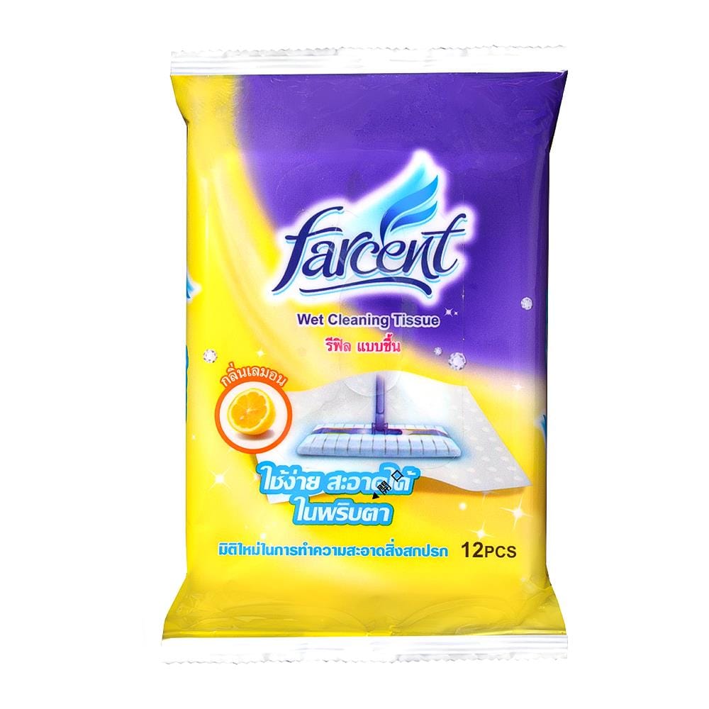 ผ้าถูพื้นดันฝุ่นแบบเปียก FARCENT W706/2 12 แผ่น สีเหลือง กลิ่นเลมอน