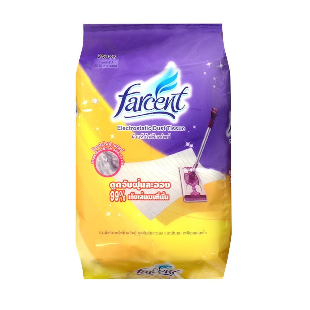 ผ้าถูพื้นเก็บฝุ่นไฟฟ้าสถิตแบบแห้ง FARCENT W702 25 แผ่น สีเหลือง