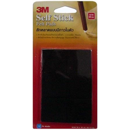 SQUARE FELT PAD 3M 34X34MM BLACK 12EA