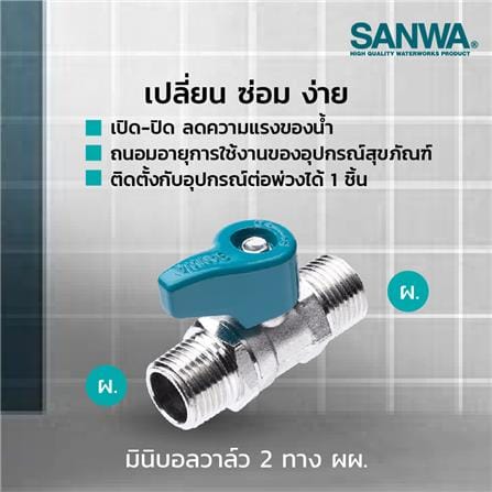 มินิบอลวาล์ว MALE/MALE SANWA 1/2 นิ้ว สีฟ้า_1