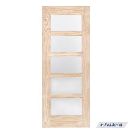ประตูไม้สนนิวซีแลนด์ พร้อมกระจก MODERN DOORS L.145 80X200 ซม. สีธรรมชาติ ไม่เจาะลูกบิด