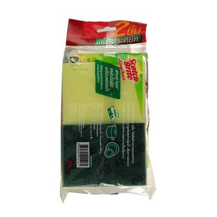 ฟองน้ำพร้อมใยขัด SCOTCH-BRITE 3x4 นิ้ว แพ็ก 2 ชิ้น_1