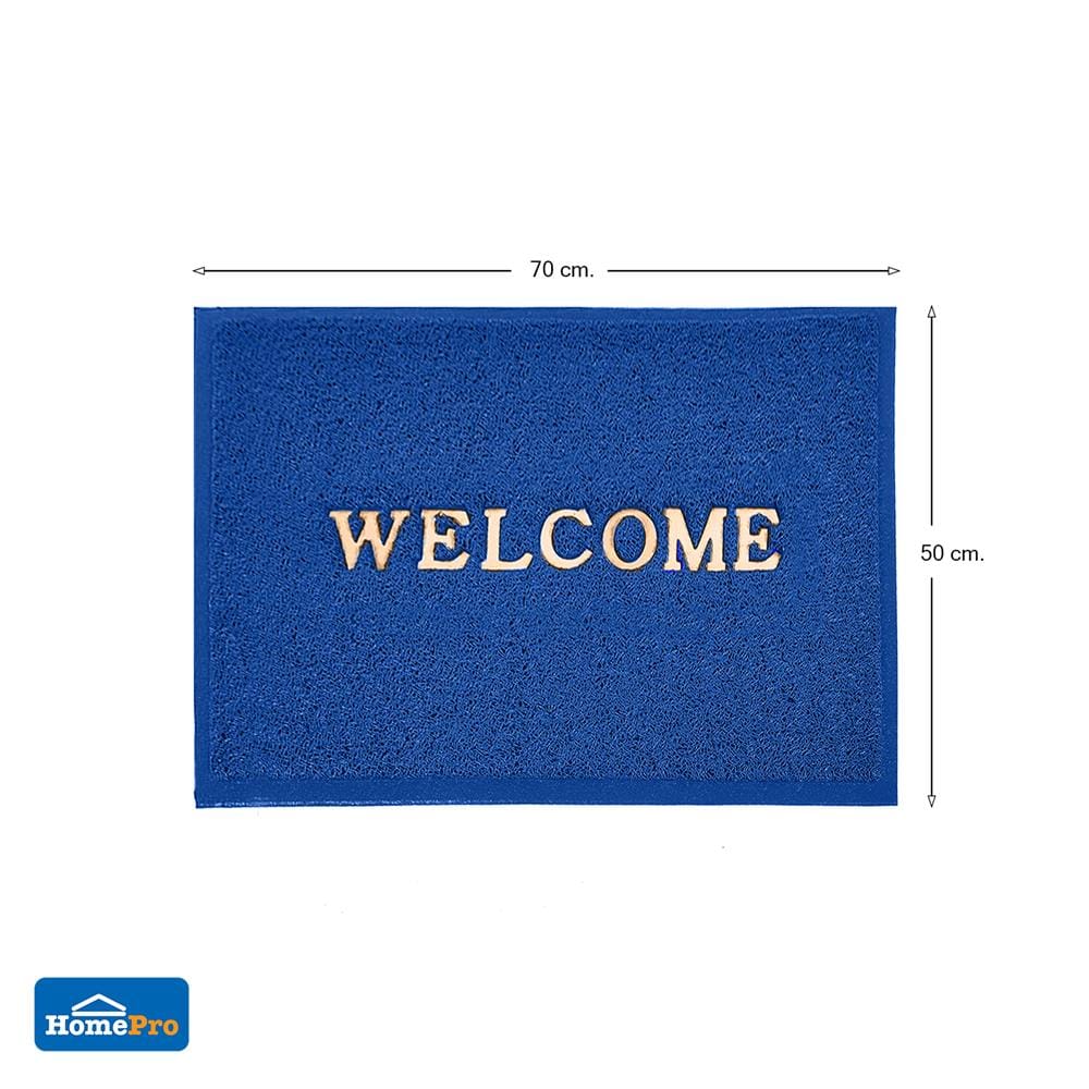 พรมเช็ดเท้าดักฝุ่น HOME LIVING STYLE WELCOME 50X70 ซม. สีน้ำเงิน