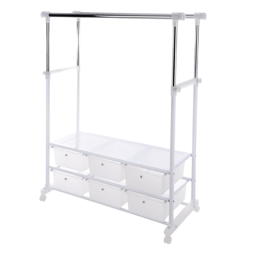 ADJUSTABLE CLOTHES RACK WITH 6 DRAWERS PLIM 150X47X165CM WHITE
