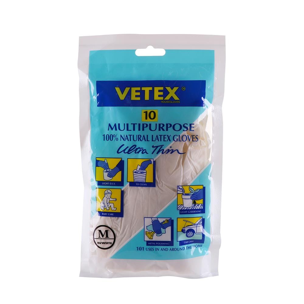 ถุงมือยางอเนกประสงค์ VETEX ไซซ์ M สีขาว แพ็ก 10 ชิ้น