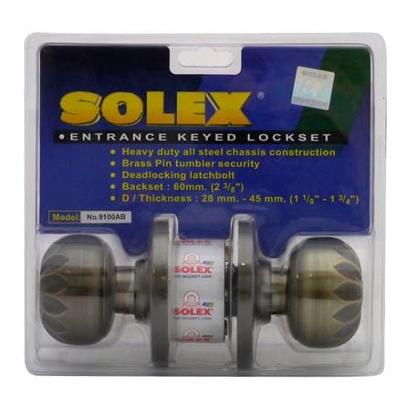 KEYED ENTRY DOOR KNOB TULIP STYLE SOLEX 9100 AB ANTIQUE BRASS