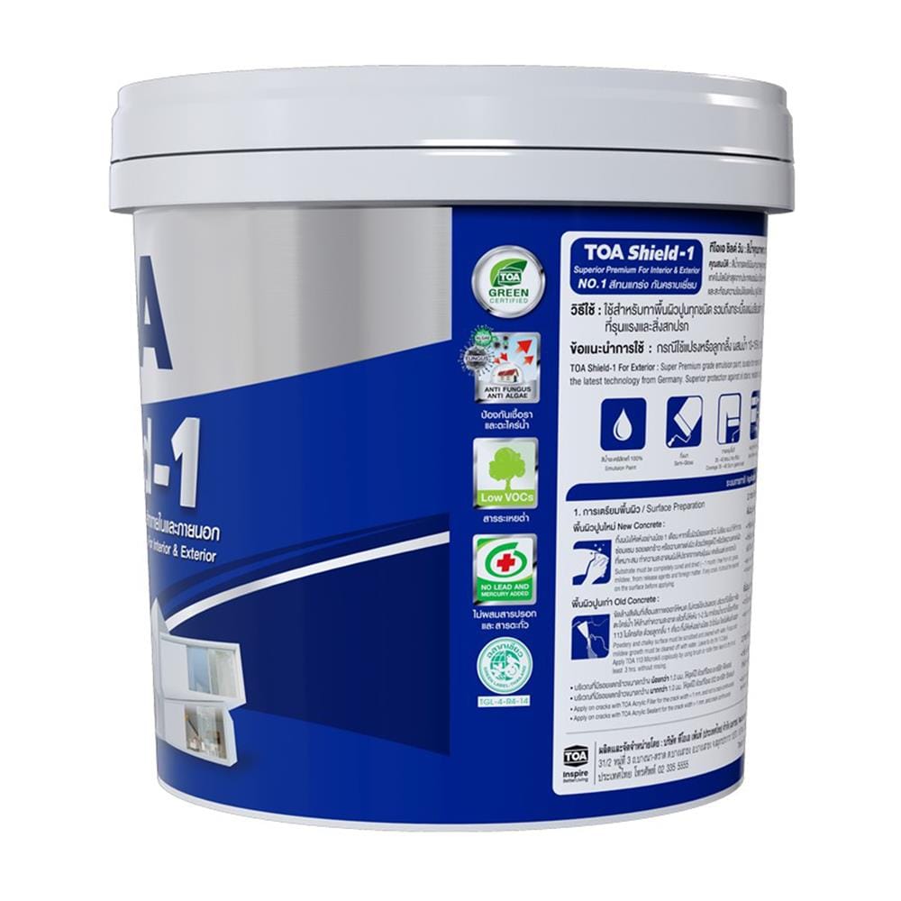 สีน้ำทาภายนอก ชนิดกึ่งเงา TOA SHIELD-1 BASE C สีขาว 2.5 แกลลอน