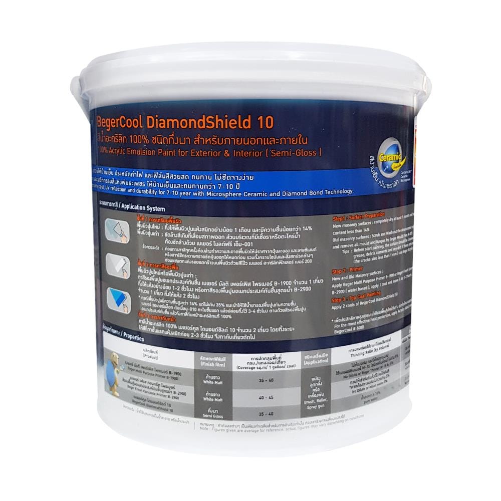 สีน้ำทาภายนอก BEGER Cool DiamondShield 10 BASE B กึ่งเงา 1 แกลลอน