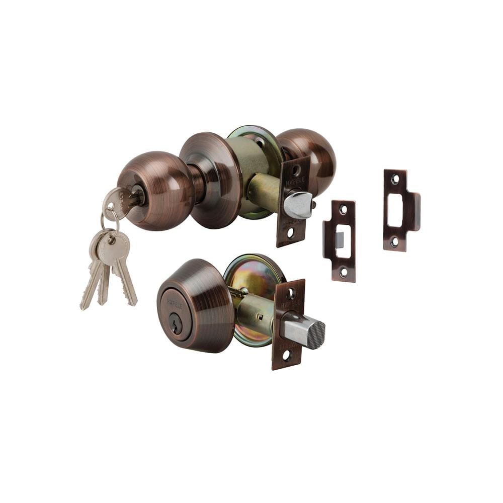 ลูกบิดประตู หัวกลม (พร้อม DEADBOLT) HAFELE 489.93.309 สีทองแดงรมดำ
