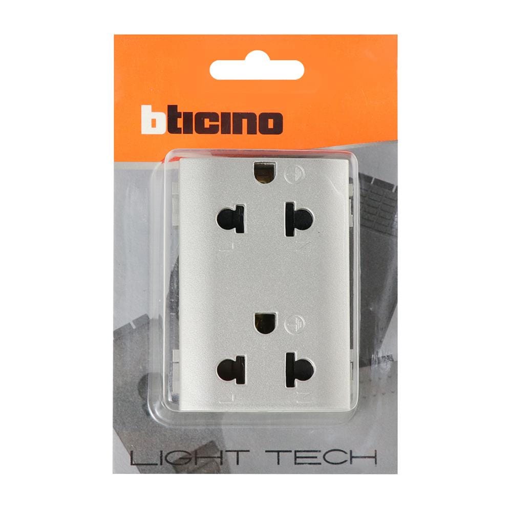 เต้ารับคู่ 3 ขา BTICINO SNT4185 สีเงิน