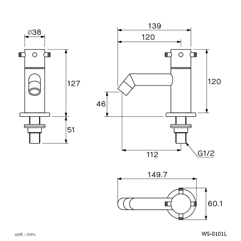 ก๊อกอ่างล้างหน้าเดี่ยว WS WS-0101L สเตนเลส