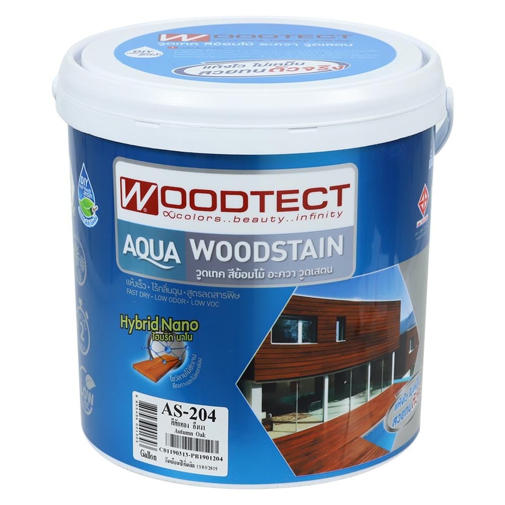 สีย้อมไม้ WOODTECT AQUA 204 สีไม้สักทอง กึ่งเงา 1 แกลลอน