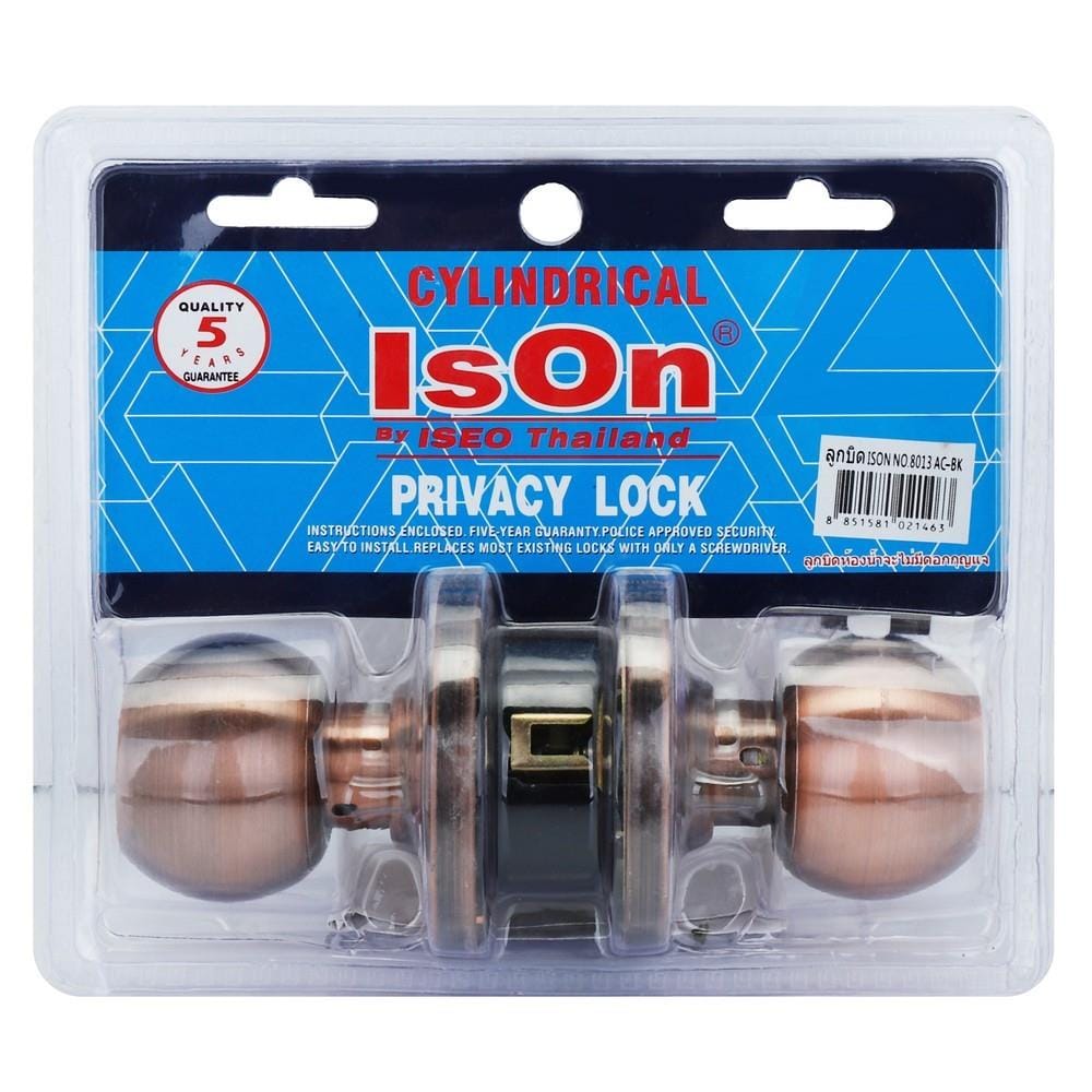 ลูกบิดประตูห้องน้ำ หัวกลม ISON 8013 AC-BK หัวกลม สีทองแดงรมดำ