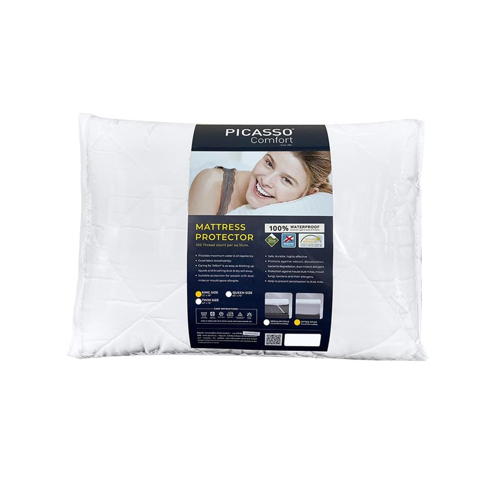 ผ้ารองกันเปื้อนแบบกันน้ำ KING SIZE PICASSO รัดมุมเต็มตัว สีขาว