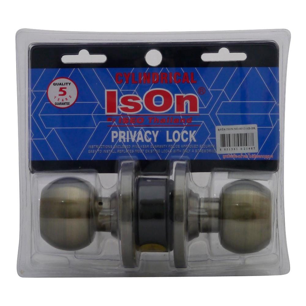 ลูกบิดประตูห้องน้ำ หัวกลม ISON 8013 AB-BK หัวกลม สีทองเหลืองรมดำ