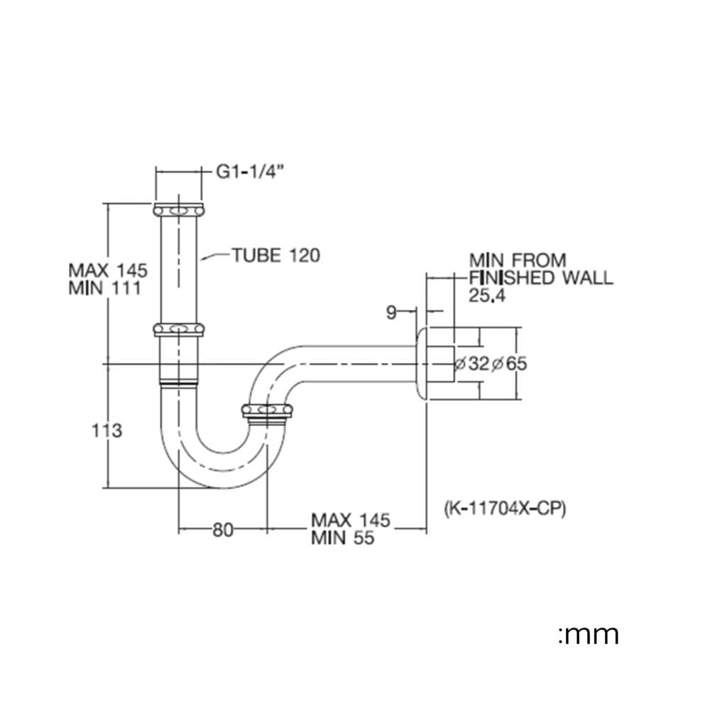 ท่อน้ำทิ้งอ่างล้างหน้าพีแทรป ENGLEFIELD K-11704X-CP 25 ซม.
