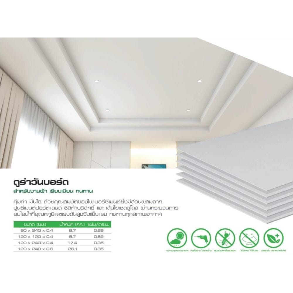 บอร์ด งานฝ้า DURAONE ขอบเรียบ 120X240X0.6 ซม. สีธรรมชาติ