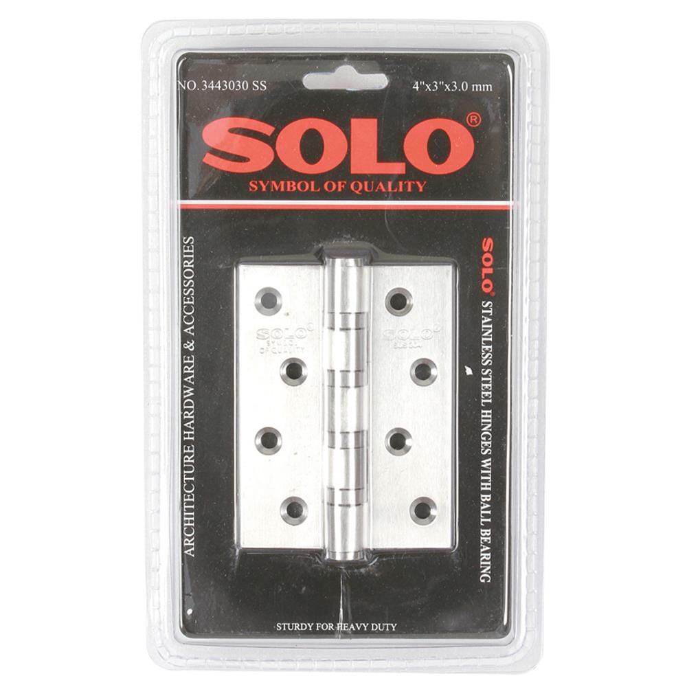 บานพับ 4X3 นิ้ว X 3 มม. SOLO 3443030 สีสเตนเลส (แพ็ก 2 ชิ้น)