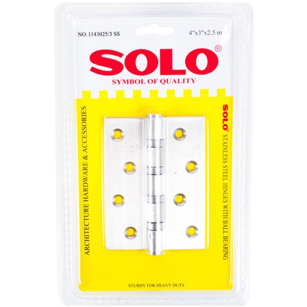 บานพับ 4X3 นิ้ว X 2.5 มม. SOLO 1143025 สีสเตนเลส (แพ็ก 3 ชิ้น)
