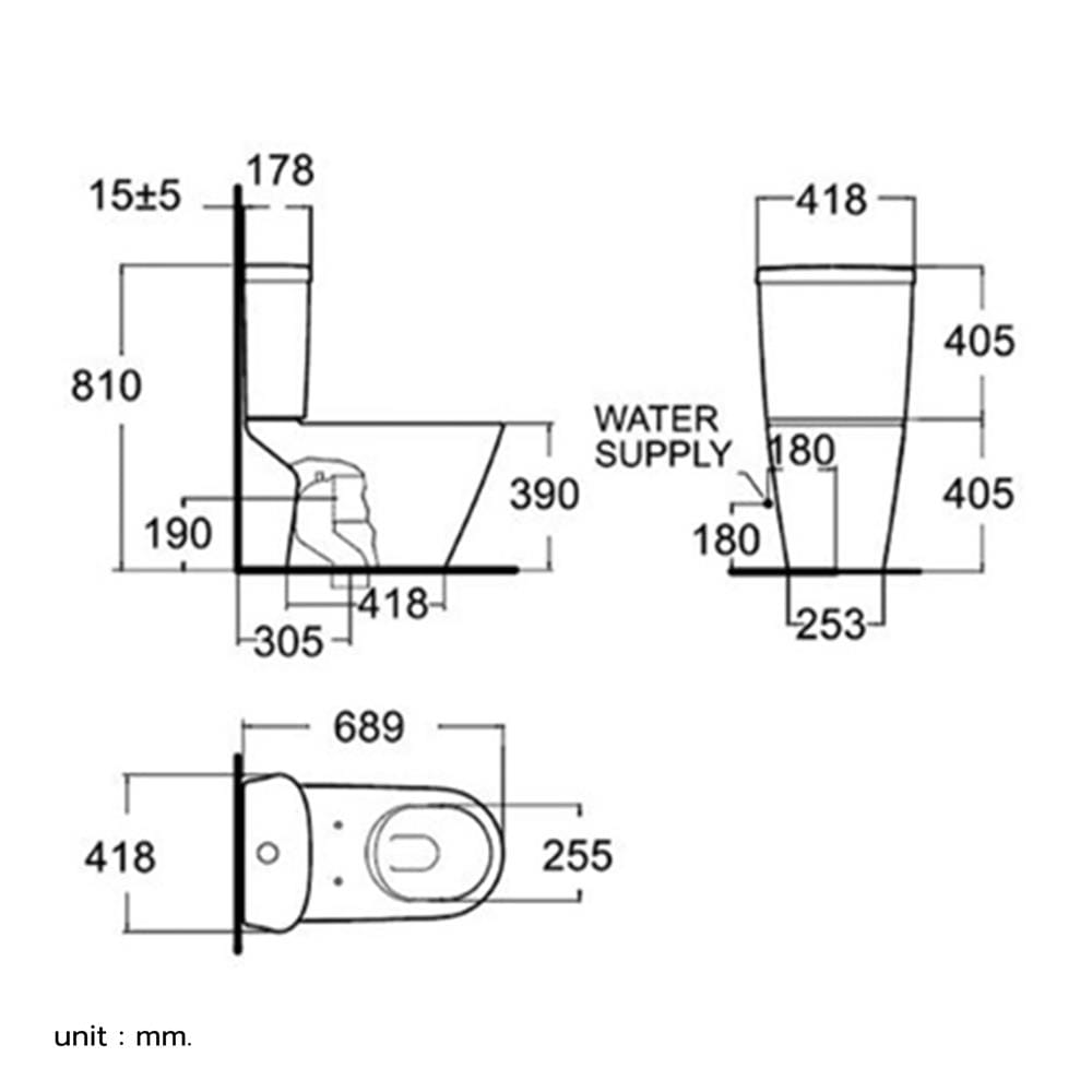 สุขภัณฑ์ 2 ชิ้น AMERICAN STANDARD TF-2103 3/4.5 ลิตร สีขาว