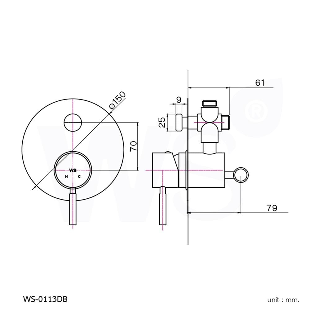 ชุดวาล์วฝังกำแพงผสม WS WS-6051 สเตนเลส