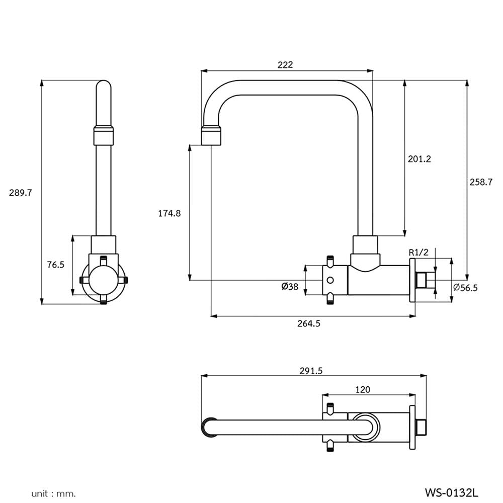 ก๊อกซิงค์เดี่ยวติดผนัง WS WS-0132L สเตนเลส