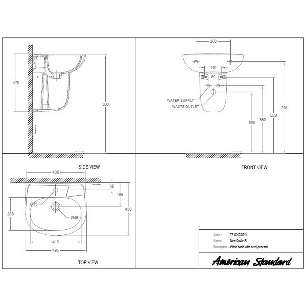 ขาตั้งครึ่ง AMERICAN STANDARD 0741-WT-0 สีขาว