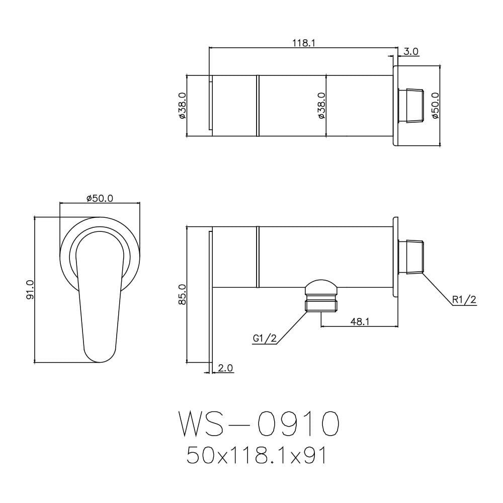 วาล์วฝักบัว 1ทาง WS-0910