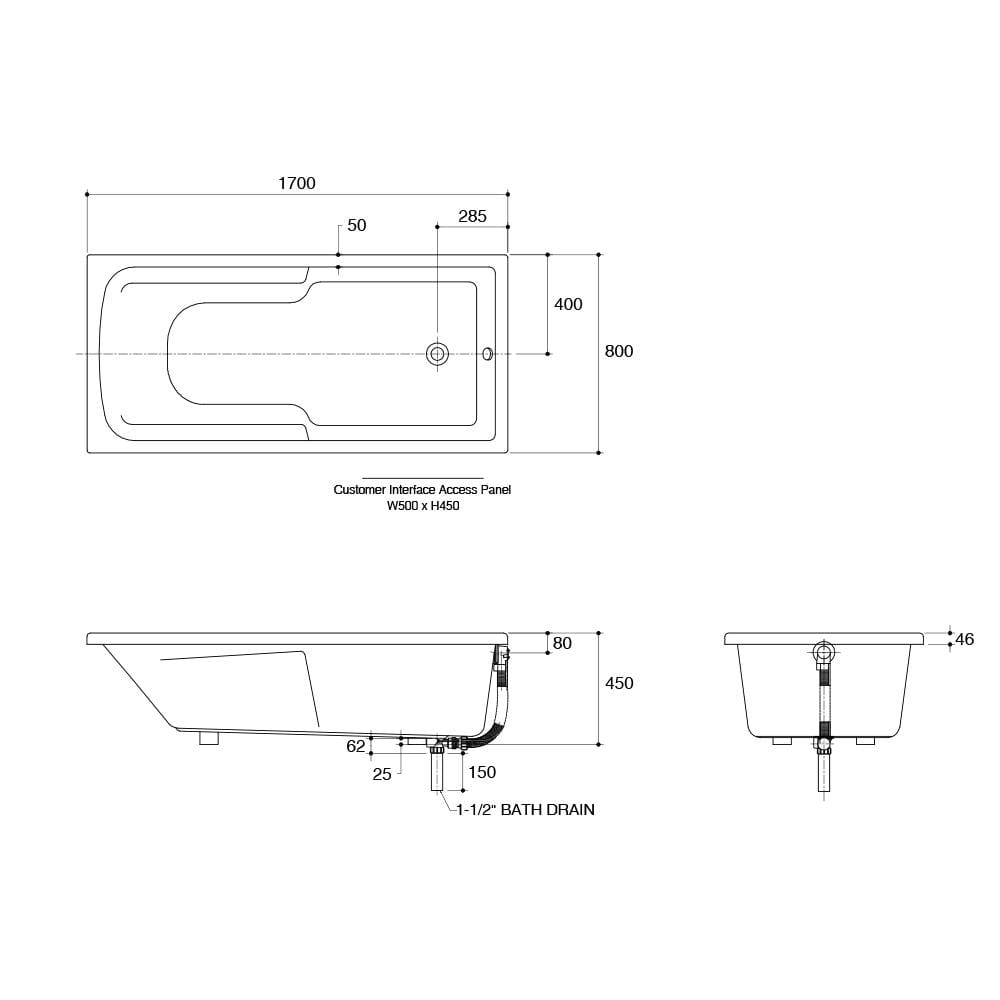 อ่างอาบน้ำ KOHLER K-45702X 170 ซม. สีขาว