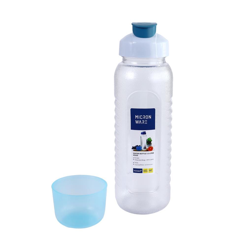 ขวดน้ำทรงกลมฝาดึง MICRONWARE 1.2 ลิตร สีฟ้า