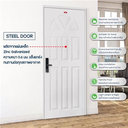 ประตูภายนอกเหล็ก เจาะลูกบิด PROFESSIONAL DOOR B1C 79.2x199.4 ซม. สีครีม_4