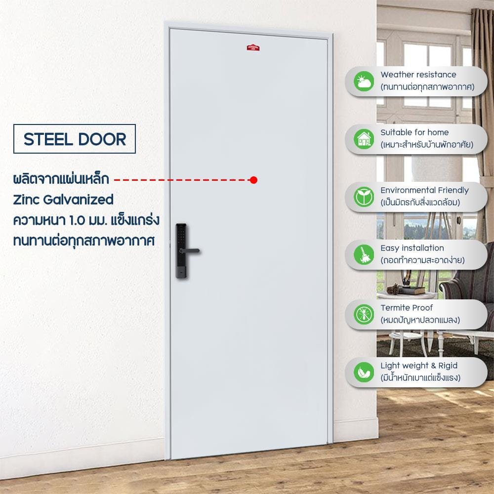 ประตูภายนอกเหล็ก เจาะลูกบิด PROFESSIONAL DOOR D1G 79.2x199.4 ซม. สีเทา