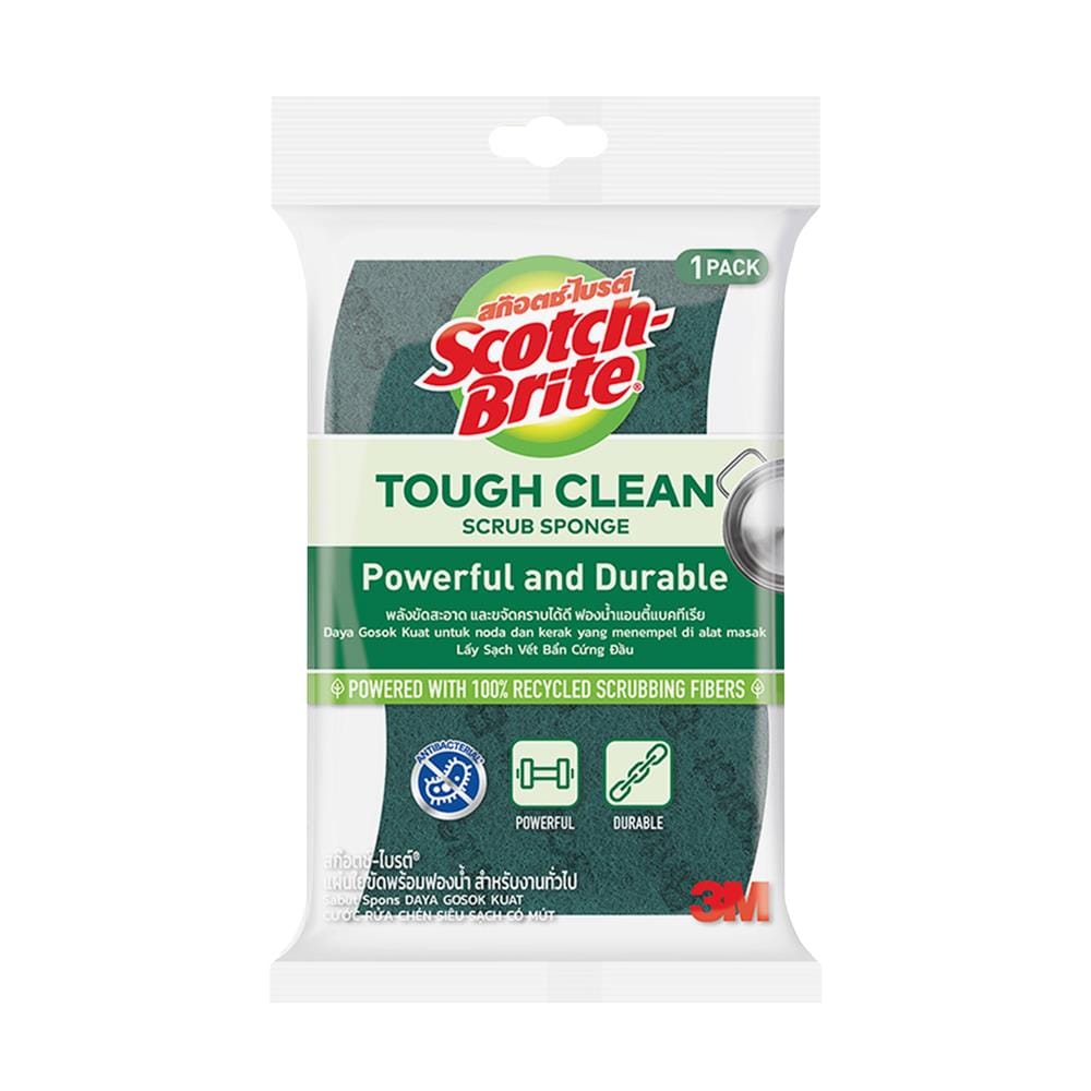 ฟองน้ำพร้อมใยขัด SCOTCH-BRITE ANTIBACTERIAL 3x4 นิ้ว สีเขียว