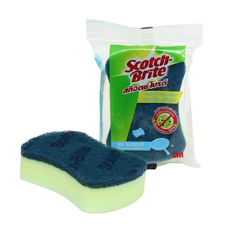 ฟองน้ำพร้อมใยขัด SCOTCH-BRITE ANTIBACTERIAL 3x4 นิ้ว สีน้ำเงิน_0
