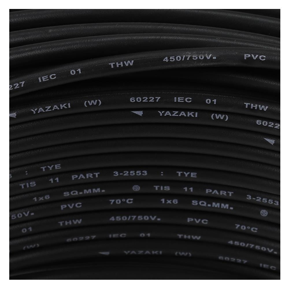สายไฟ THW IEC01 YAZAKI 1x6ตร.มม. 100 ม. สีดำ