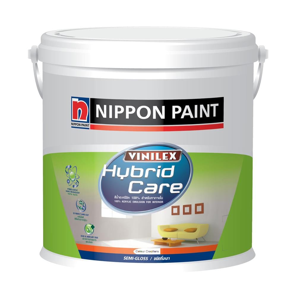 สีน้ำทาภายใน ชนิดกึ่งเงา NIPPON PAINT HYBRIDCARE BASE A สีขาว 1 แกลลอน