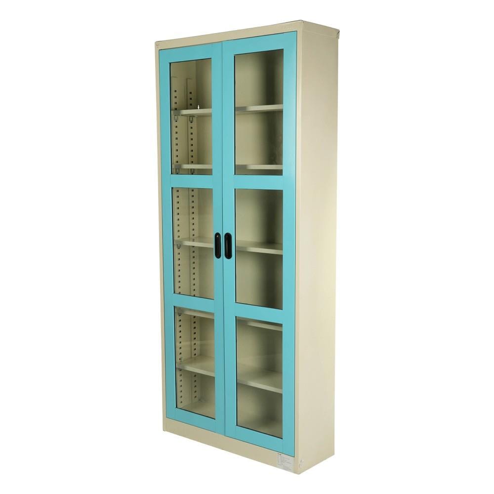 ตู้เหล็กสูงบานเปิดกระจก KIOSK MAX-052 DG/BO สีฟ้า
