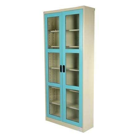 ตู้เหล็กสูงบานเปิดกระจก KIOSK MAX-052 DG/BO สีฟ้า_1