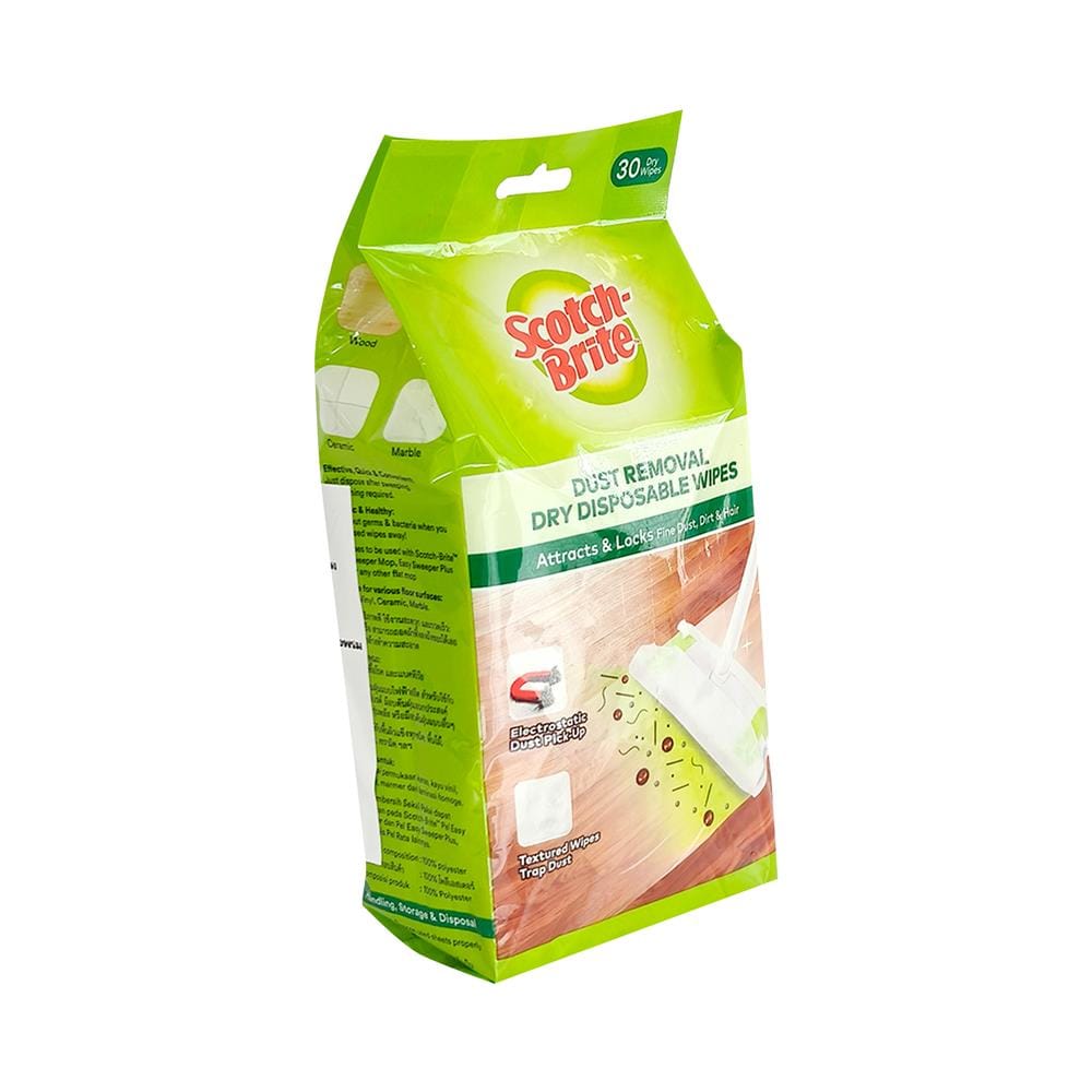 ผ้าถูพื้นเก็บฝุ่นไฟฟ้าสถิตแบบแห้ง SCOTCH-BRITE BASIC 30 แผ่น สีขาว
