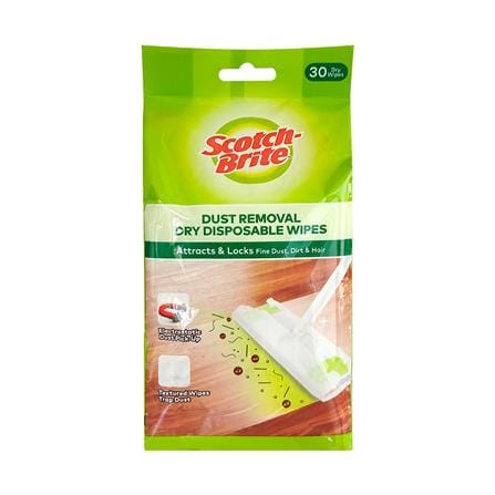 ผ้าถูพื้นเก็บฝุ่นไฟฟ้าสถิตแบบแห้ง SCOTCH-BRITE BASIC 30 แผ่น สีขาว